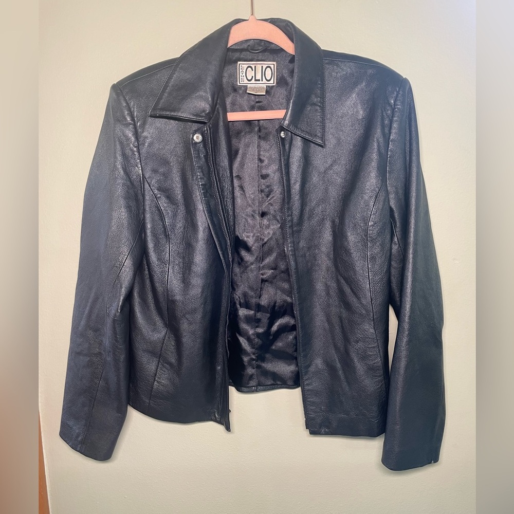Vintage 90s leather jacket clio motorcycle moto racing collared black Y2K M